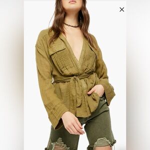 Free People We the Free olive green gauze safari shirt S M